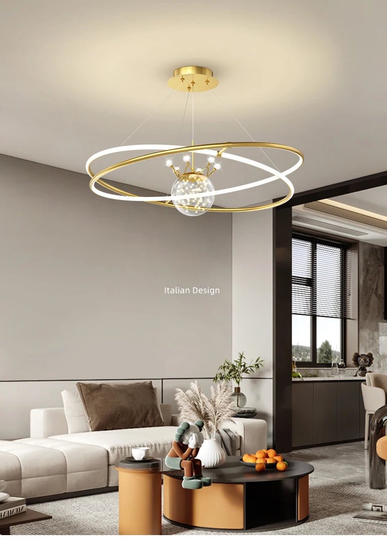 BORUIMEI Golden Rings Modern LED Chandelier - Lumen Attic