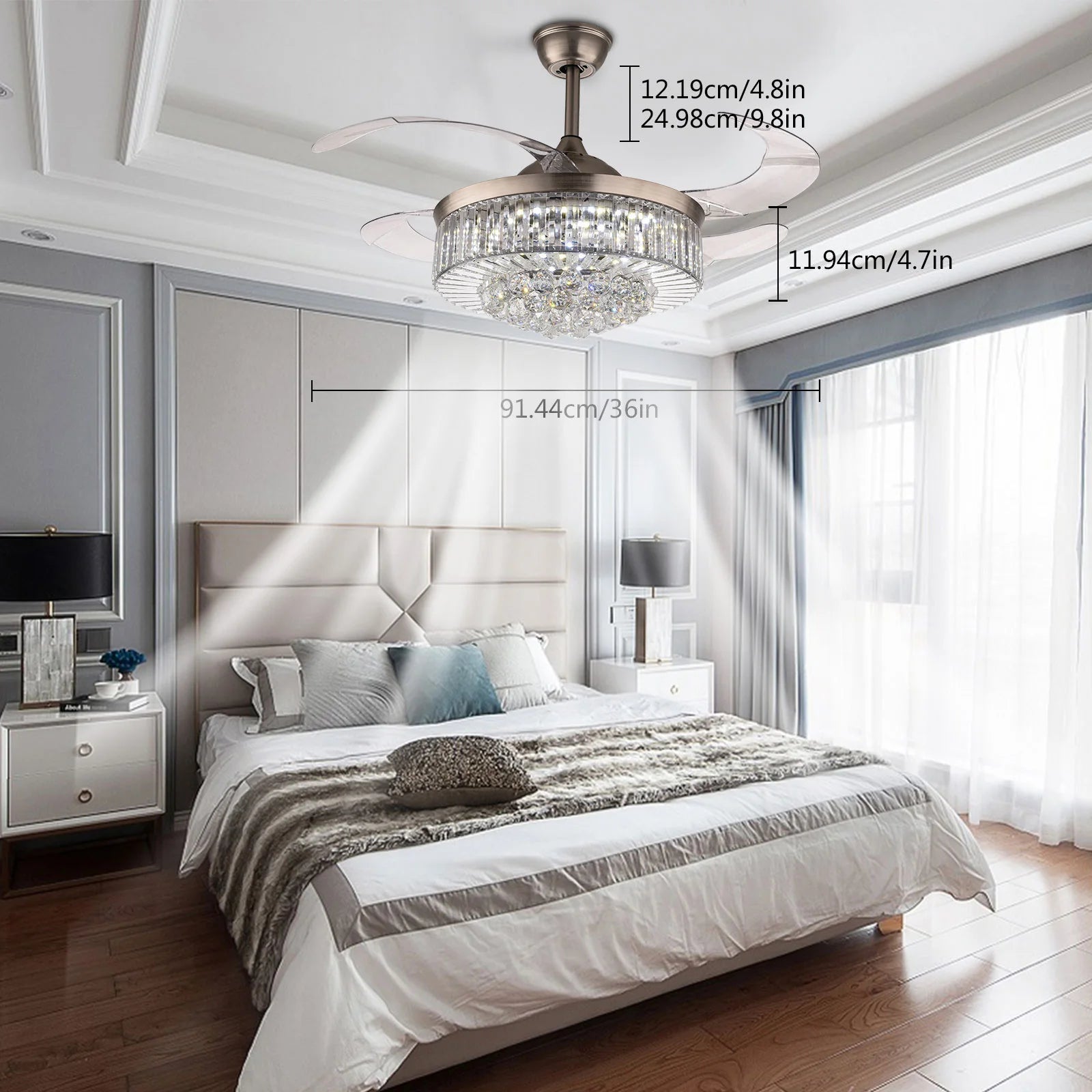 Byus 36'' Retractable Crystal Chandelier Fan - Lumen Attic