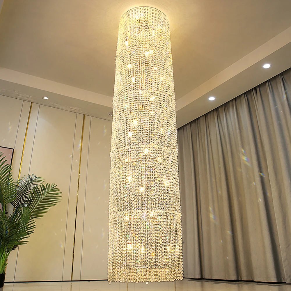 Caffmela Radiance Tall Modern Crystal Chandelier - Lumen Attic