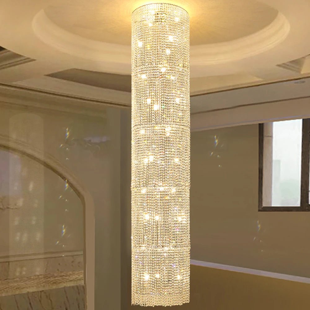 Caffmela Radiance Tall Modern Crystal Chandelier - Lumen Attic