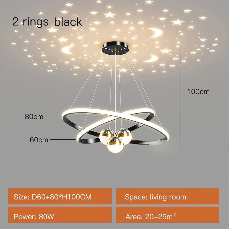 Celestial Orbit Chandelier with Projected Stars and Moons - Lumen Attic