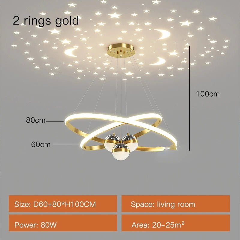 Celestial Orbit Chandelier with Projected Stars and Moons - Lumen Attic