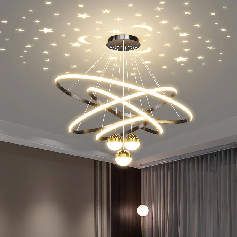 Celestial Orbit Chandelier with Projected Stars and Moons - Lumen Attic