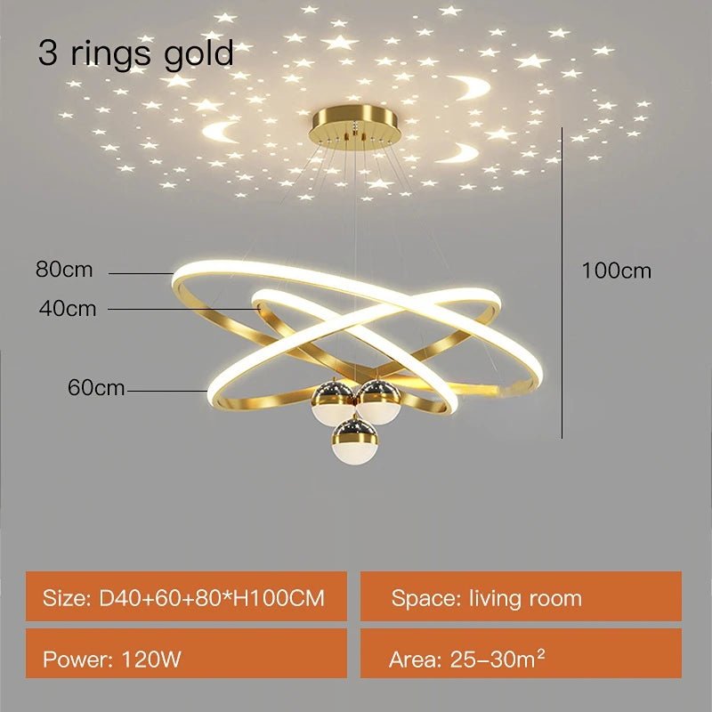 Celestial Orbit Chandelier with Projected Stars and Moons - Lumen Attic