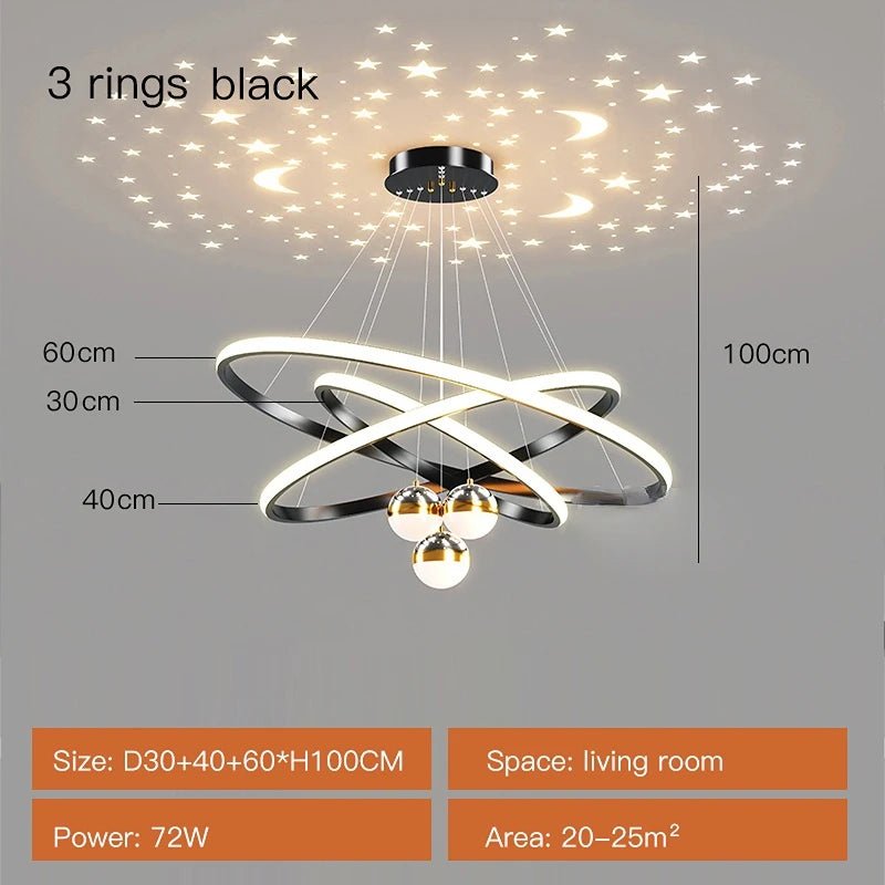 Celestial Orbit Chandelier with Projected Stars and Moons - Lumen Attic