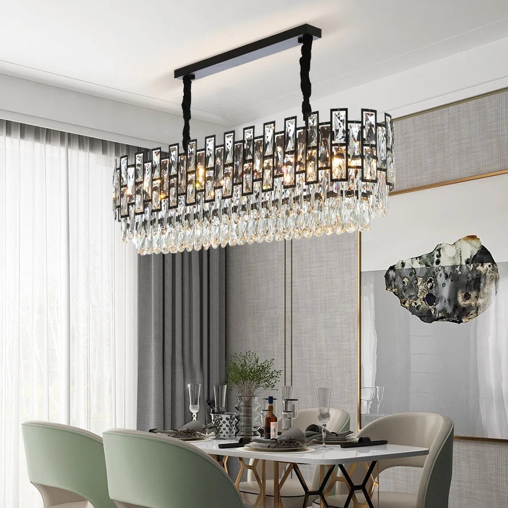 Elara Luxe Rectangular Crystal LED Dining Chandelier - Lumen Attic