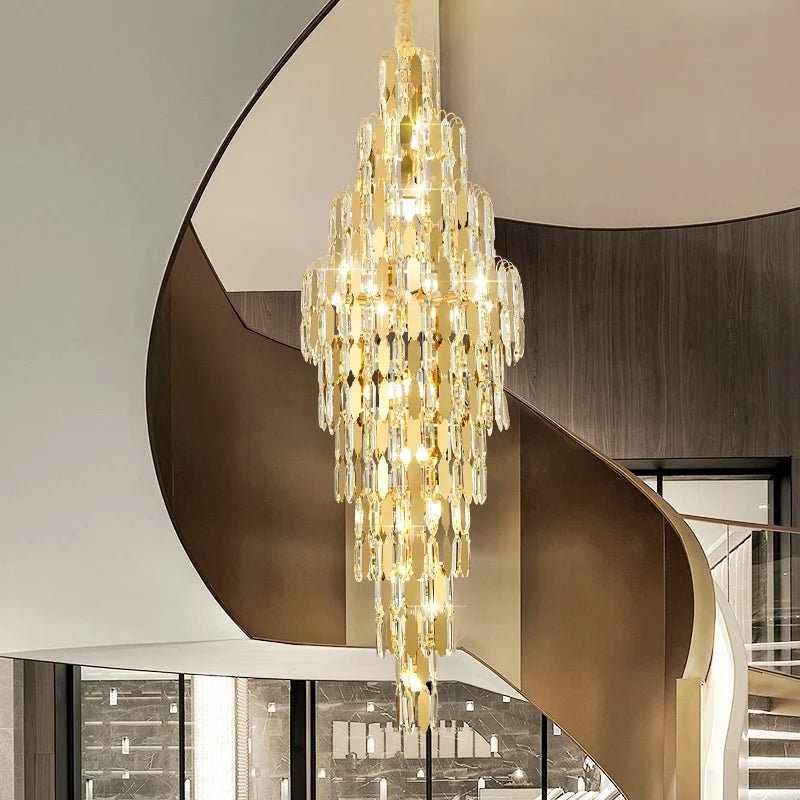 Elegano Golden Cascade Crystal Modern LED Chandelier - Lumen Attic