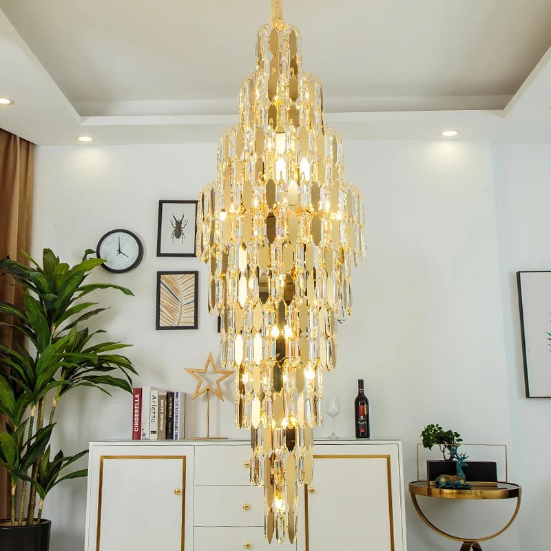 Elegano Golden Cascade Crystal Modern LED Chandelier - Lumen Attic