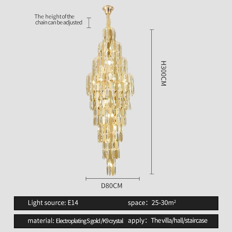 Elegano Golden Cascade Crystal Modern LED Chandelier - Lumen Attic