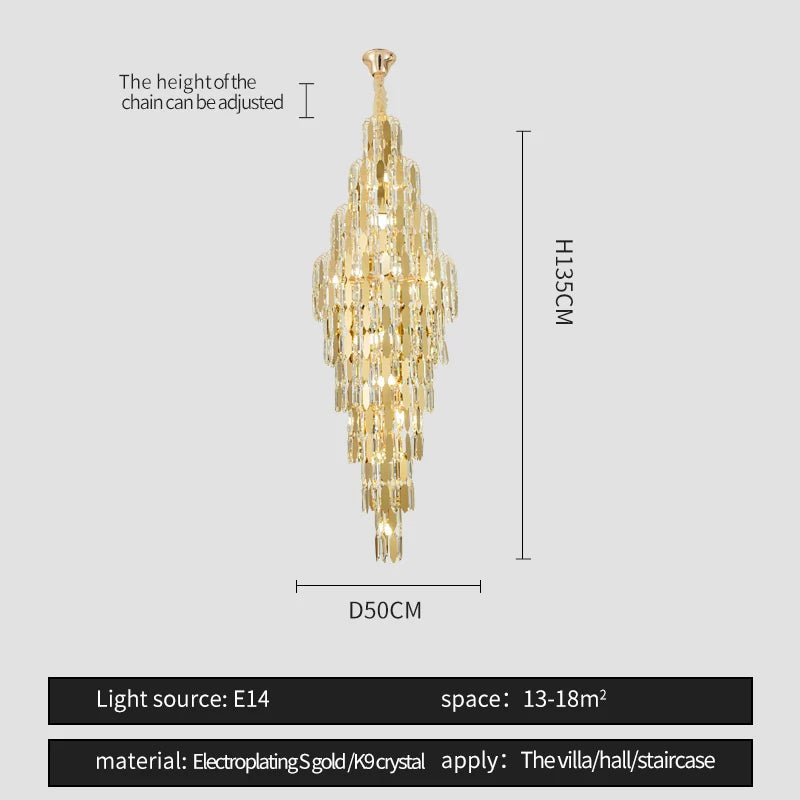 Elegano Golden Cascade Crystal Modern LED Chandelier - Lumen Attic