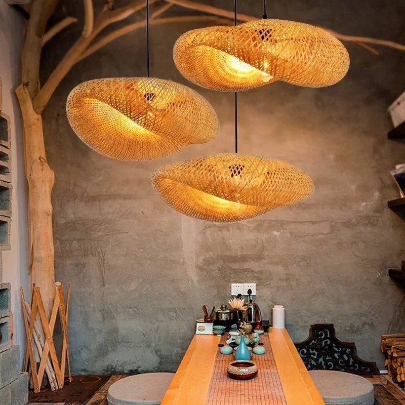 Hand Knit Bamboo Hanging Lamp Pendant Ceiling Lights - Lumen Attic