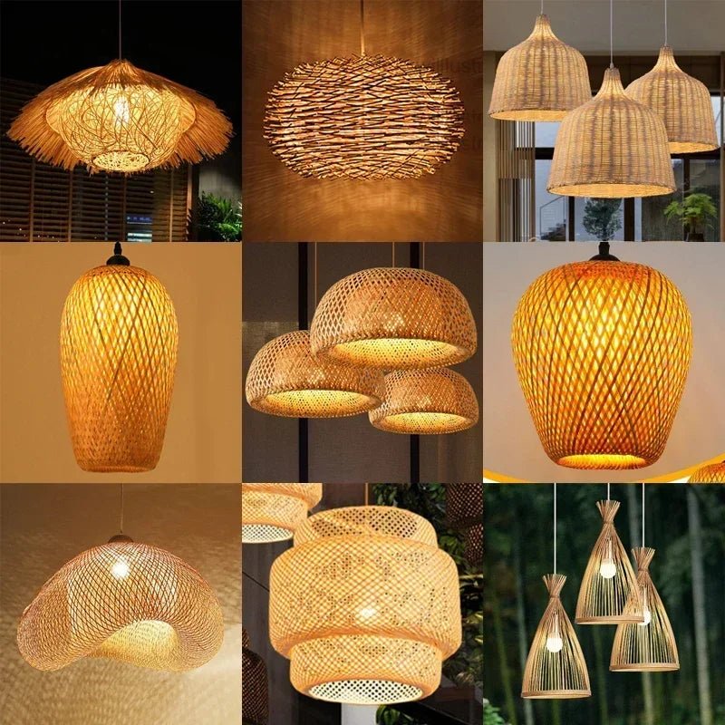 Hand Knit Bamboo Hanging Lamp Pendant Ceiling Lights - Lumen Attic