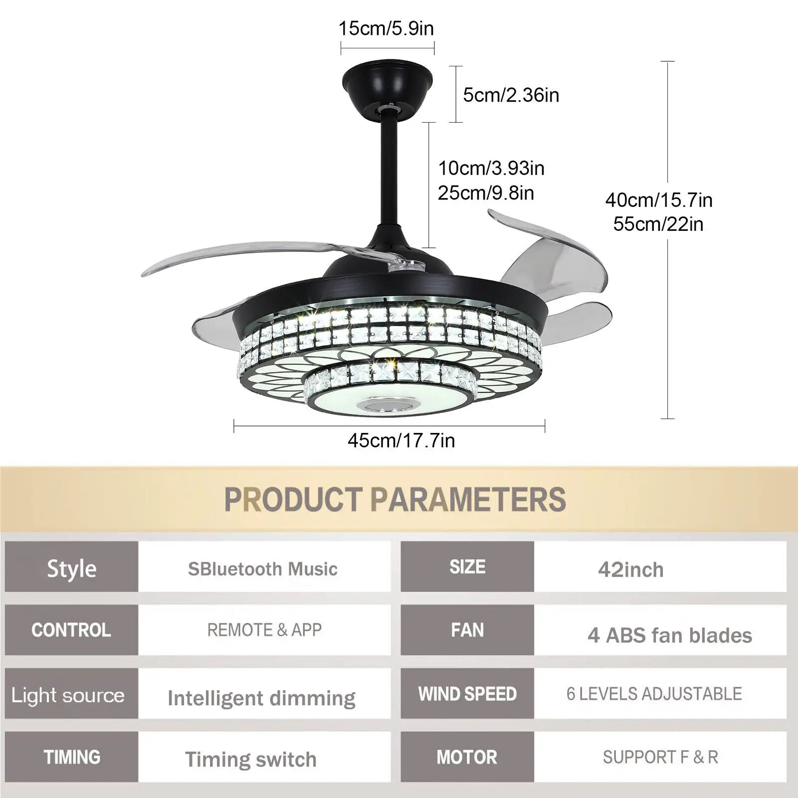 Higgin 42'' Bluetooth Ceiling Fan Dimmable LED Lights and Music Player - Lumen Attic