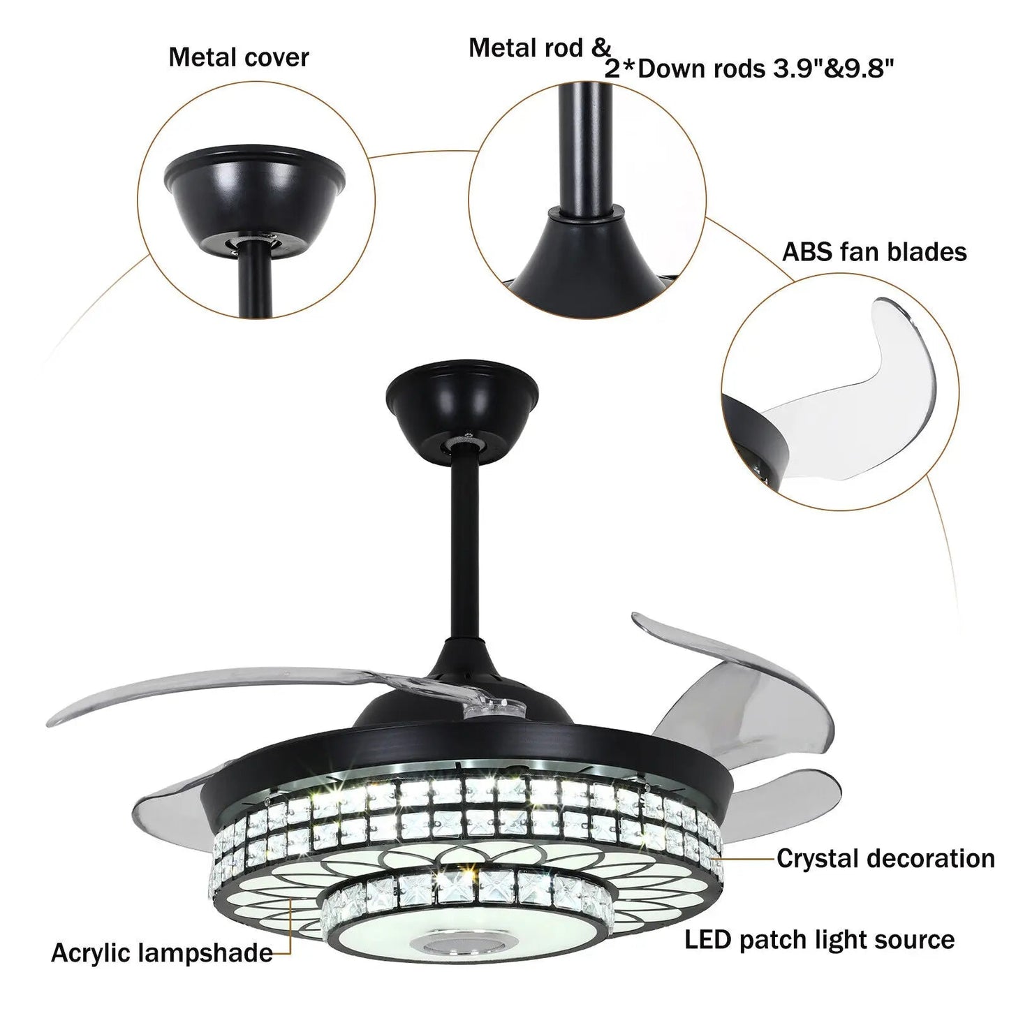 Higgin 42'' Bluetooth Ceiling Fan Dimmable LED Lights and Music Player - Lumen Attic