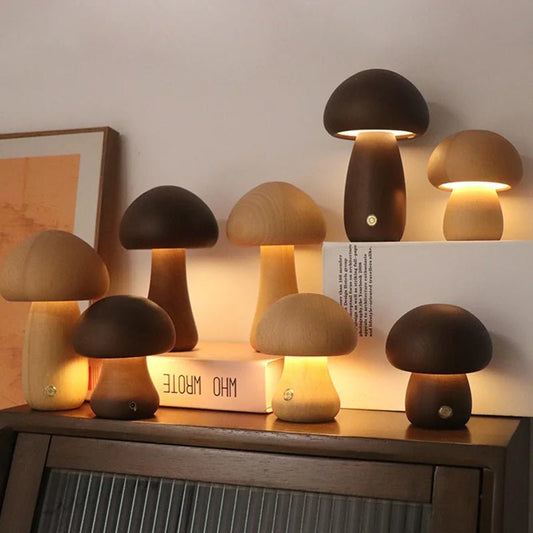 INS LED Wooden Mushroom Night Light - Lumen Attic