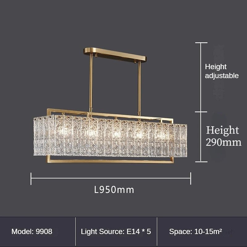 Linalato Rectangular LED Noble Artistic Copper Glass Chandelier - Lumen Attic