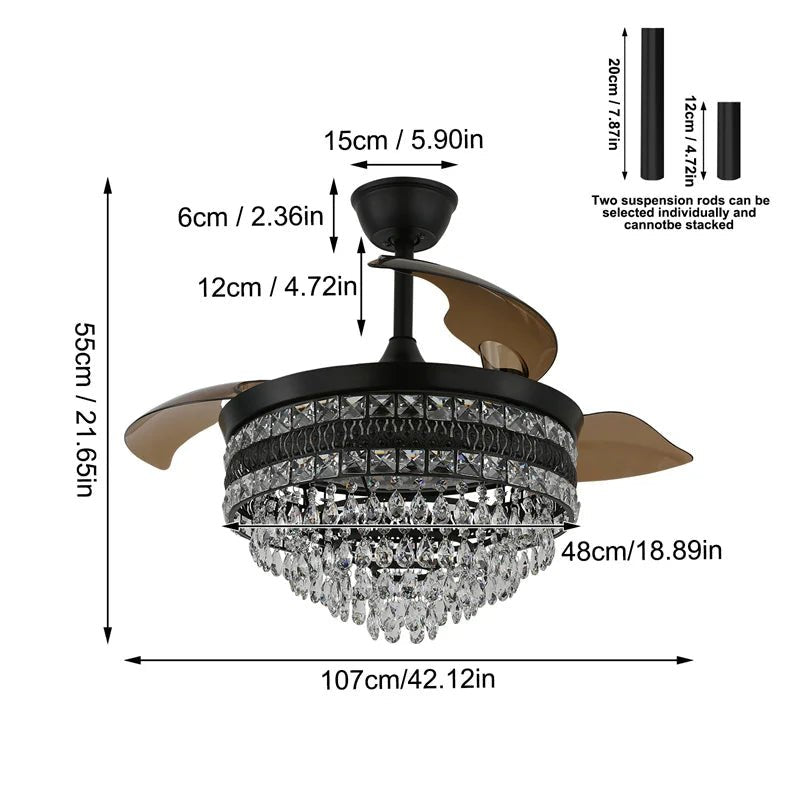 Lucici Monza Crystal Fan Led Light 42 Inches - Lumen Attic