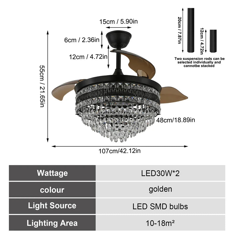 Lucici Monza Crystal Fan Led Light 42 Inches - Lumen Attic