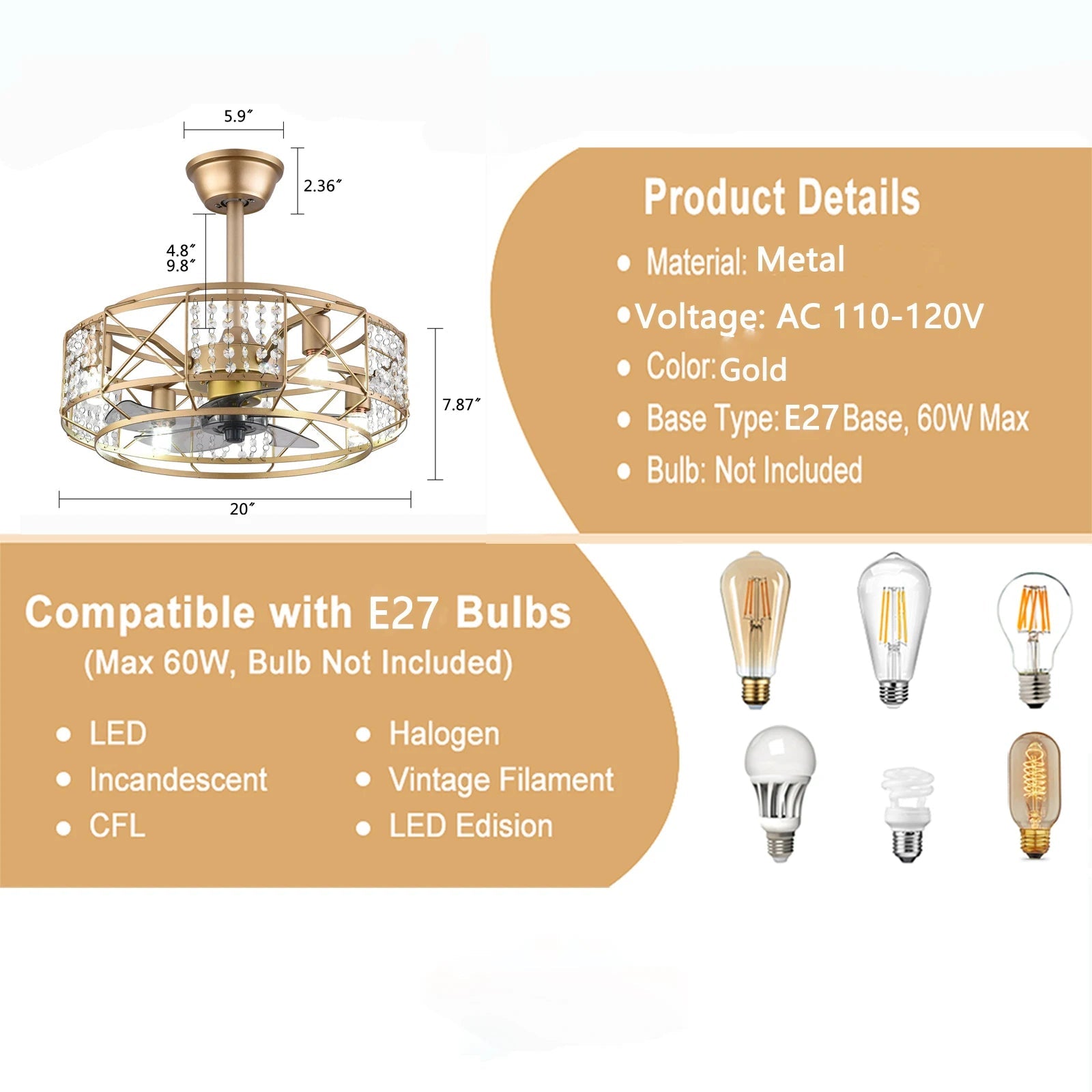 NorthStrom Crystal Ceiling Fans Light 3 - Speed - Lumen Attic