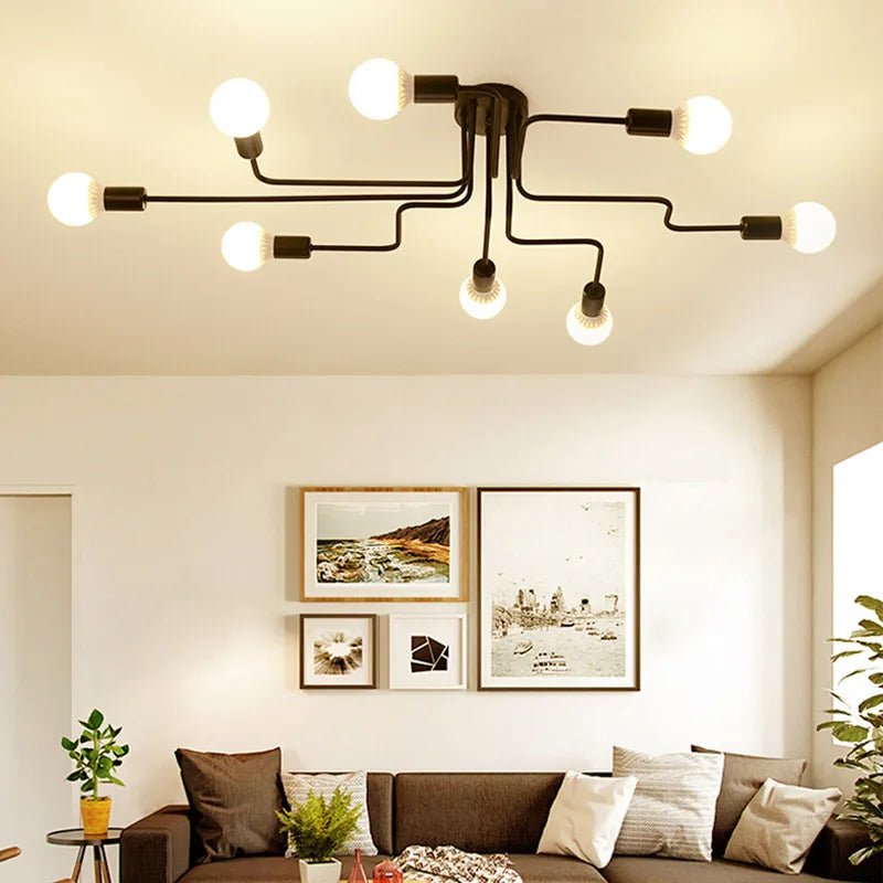 Retro Industry Chandelier Multiple Iron Rod Ceiling Lamp - Lumen Attic