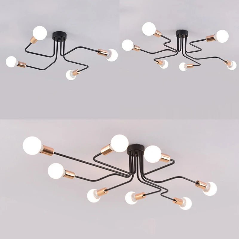 Retro Industry Chandelier Multiple Iron Rod Ceiling Lamp - Lumen Attic