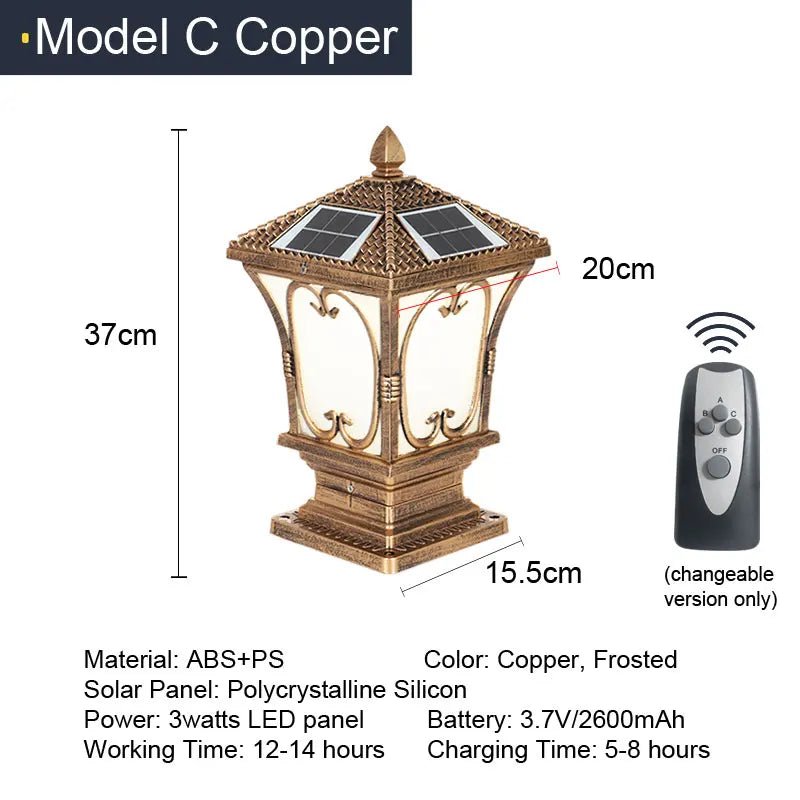 Solar Traditional Victorian Column Lantern LED - Lumen Attic