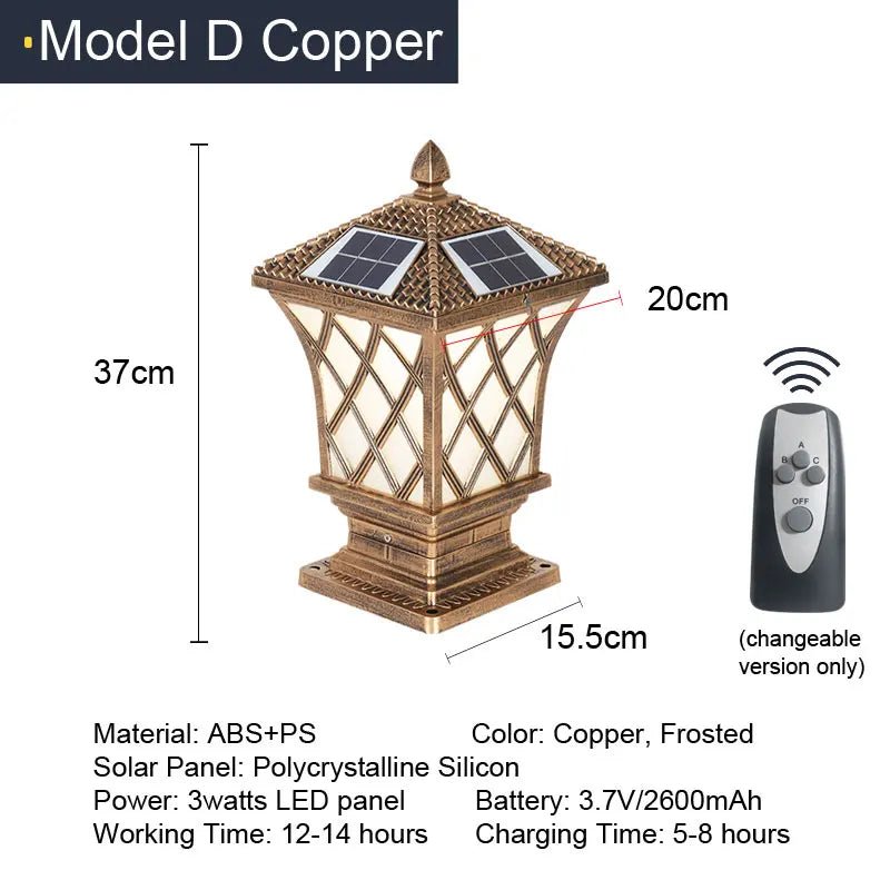 Solar Traditional Victorian Column Lantern LED - Lumen Attic