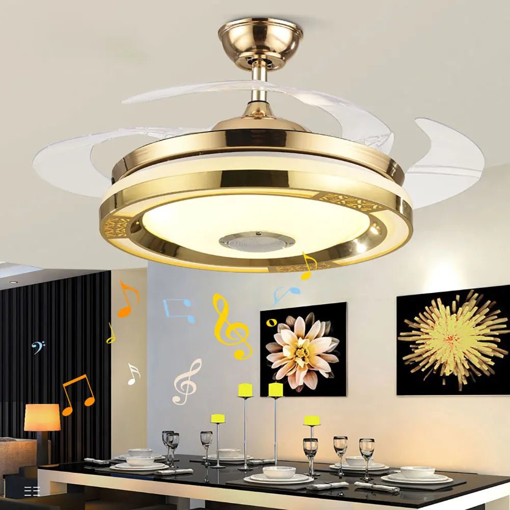 Tavarre 42 - Inch Bluetooth Gold Ceiling Fan Light With Music Player - Lumen Attic