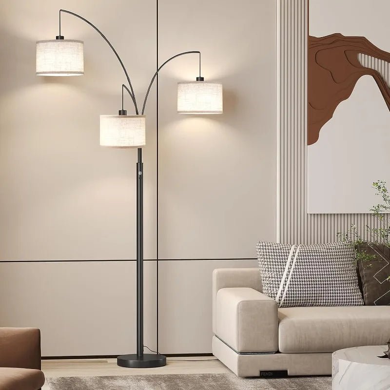 TriArc Fabric Shade Floor Lamp Triple Arm Design - Lumen Attic