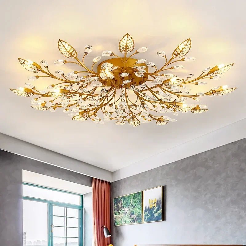 Varigola Modern Crystal Leaf Chandelier Ceiling Lamp - Lumen Attic