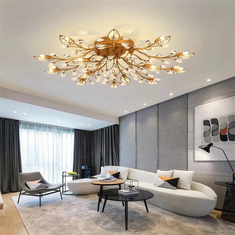 Varigola Modern Crystal Leaf Chandelier Ceiling Lamp - Lumen Attic