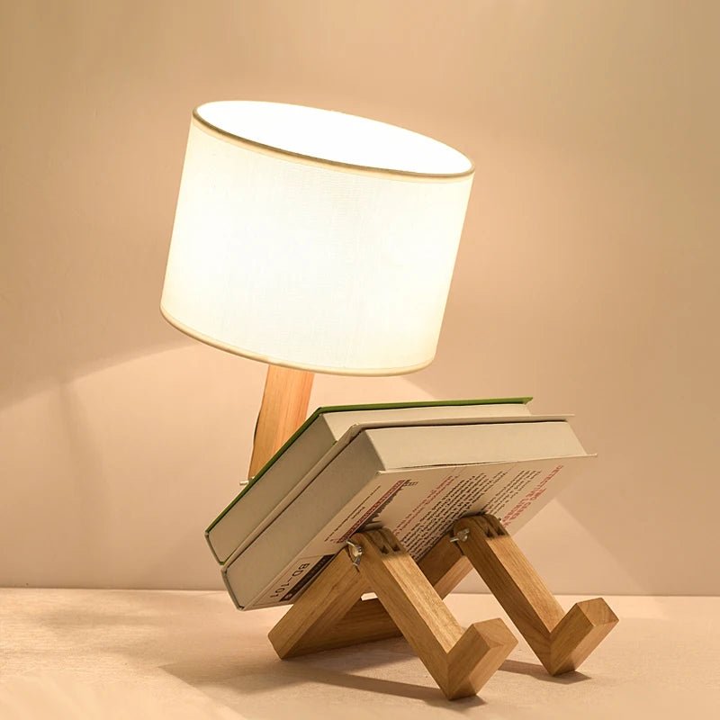 WoodBot Wooden Robot Shape Table Lamp - Lumen Attic