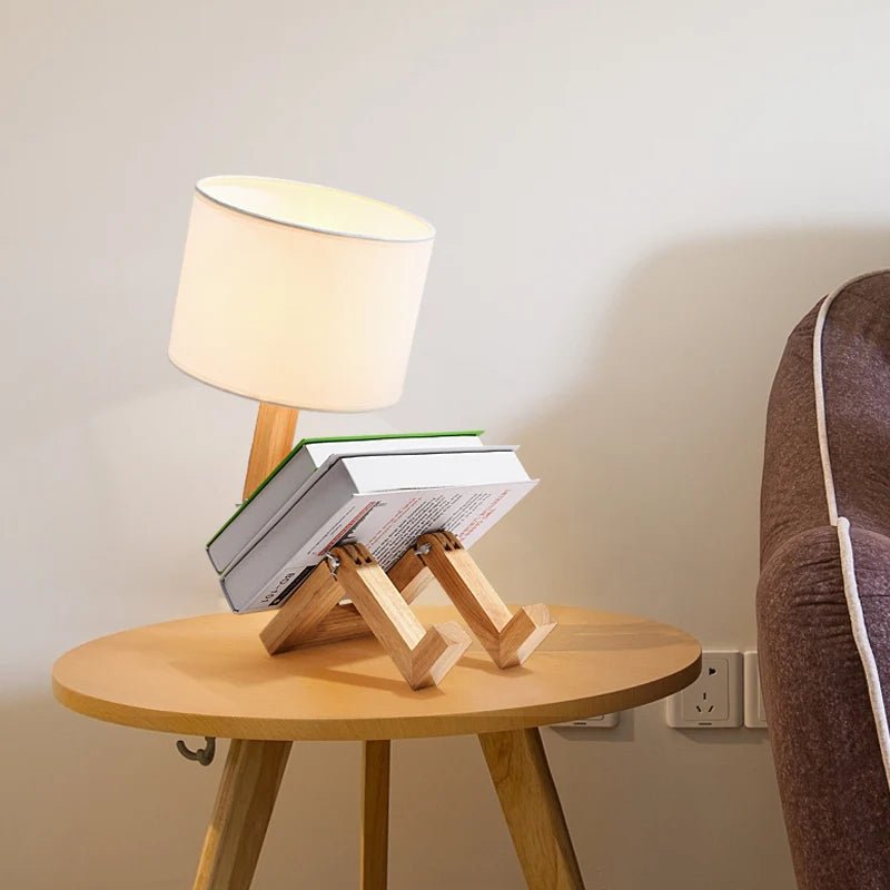 WoodBot Wooden Robot Shape Table Lamp - Lumen Attic