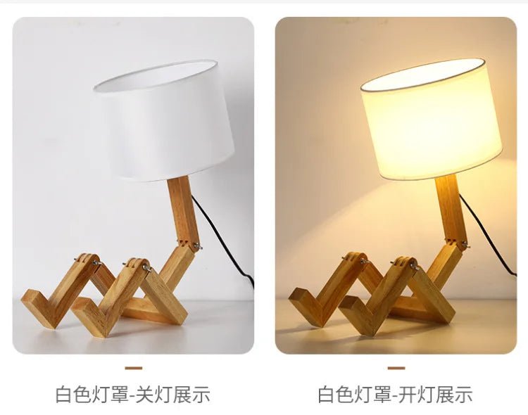 WoodBot Wooden Robot Shape Table Lamp - Lumen Attic