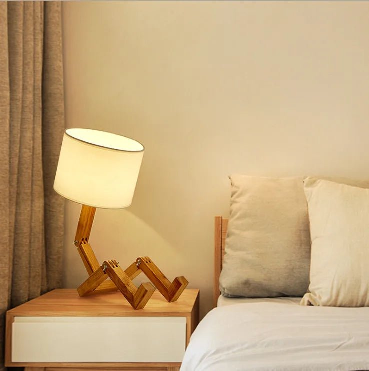 WoodBot Wooden Robot Shape Table Lamp - Lumen Attic