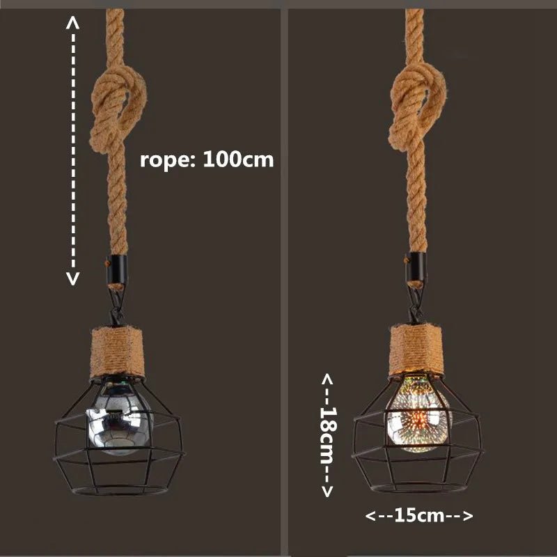 ZHB Hemp Rope Iron Frame Pendant Lights - Lumen Attic