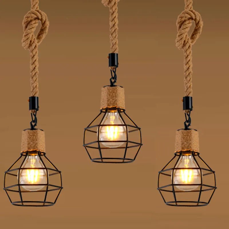 ZHB Hemp Rope Iron Frame Pendant Lights - Lumen Attic