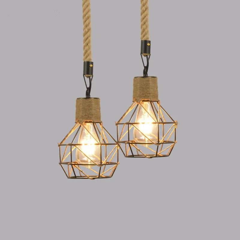 ZHB Hemp Rope Iron Frame Pendant Lights - Lumen Attic